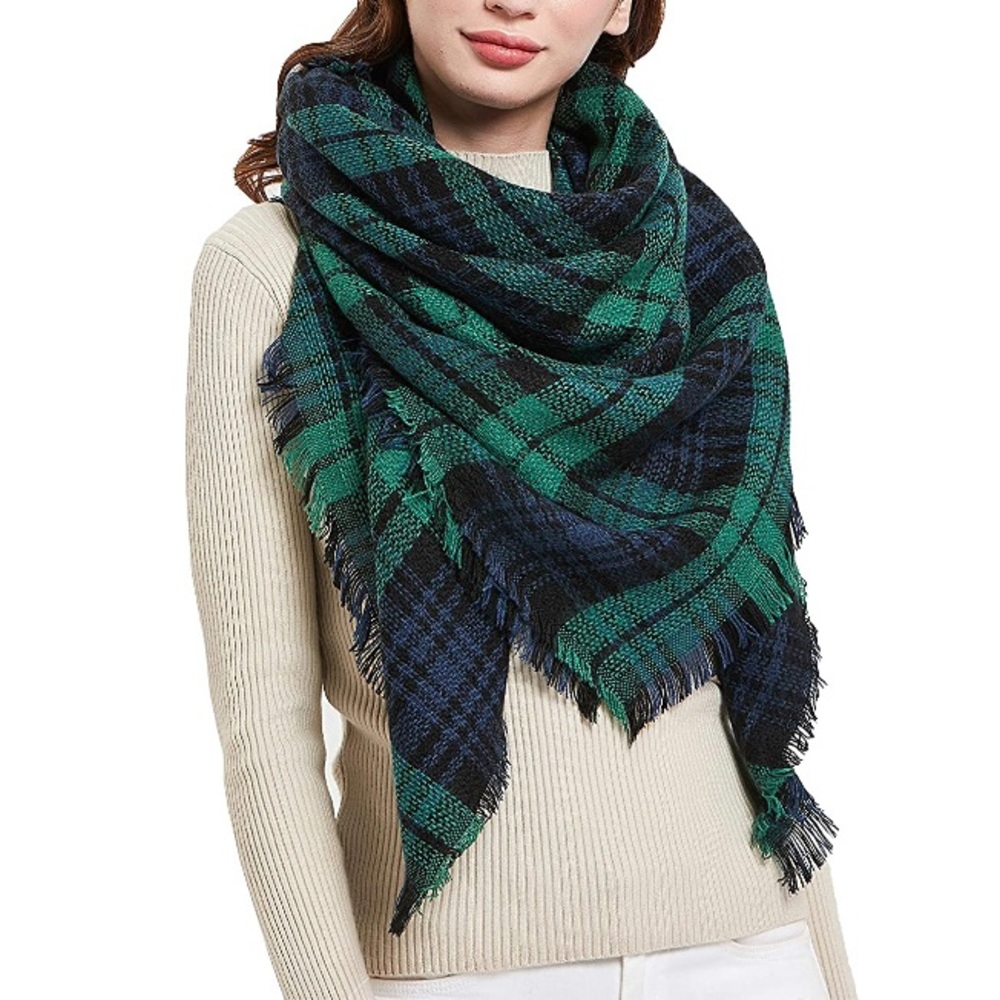Green and Black Plaid Blanket Scarf